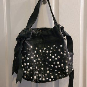 Black leather shoulder bag by Hype